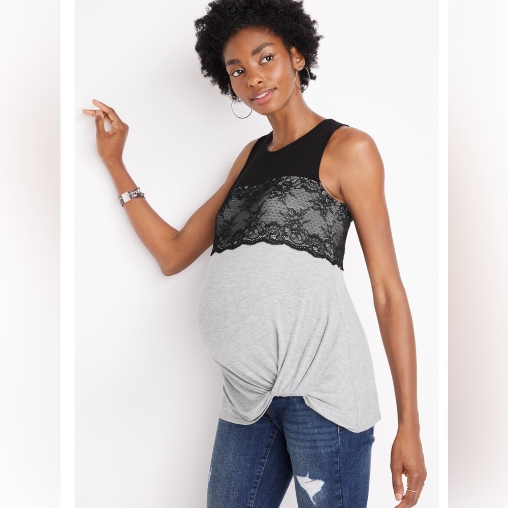 NWT Lace Trim Knot Hem Mater Maternity Tank Womens Size XL